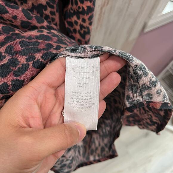 Solid & Striped Oxford Leopard Print 100% Linen Button Front Tunic Shirt XS - Picture 4 of 6